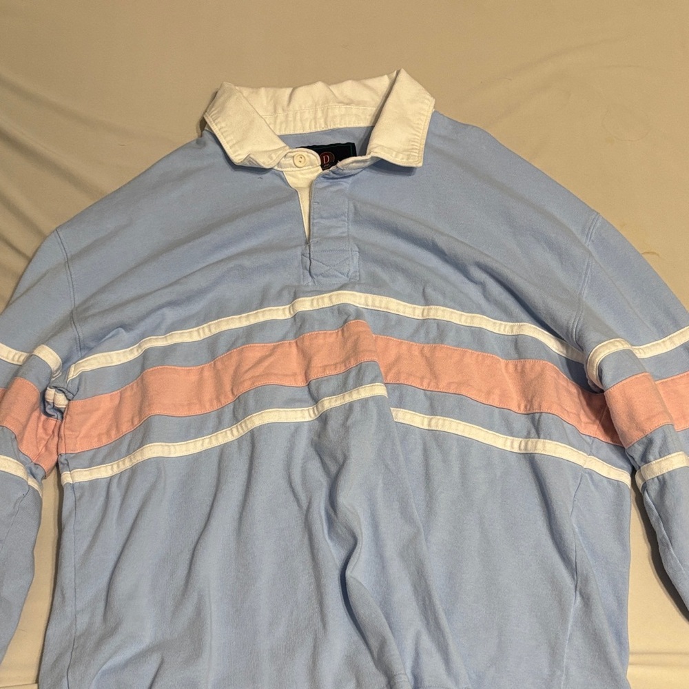 Abercrombie & Fitch Blue and Pink Striped rugby polo